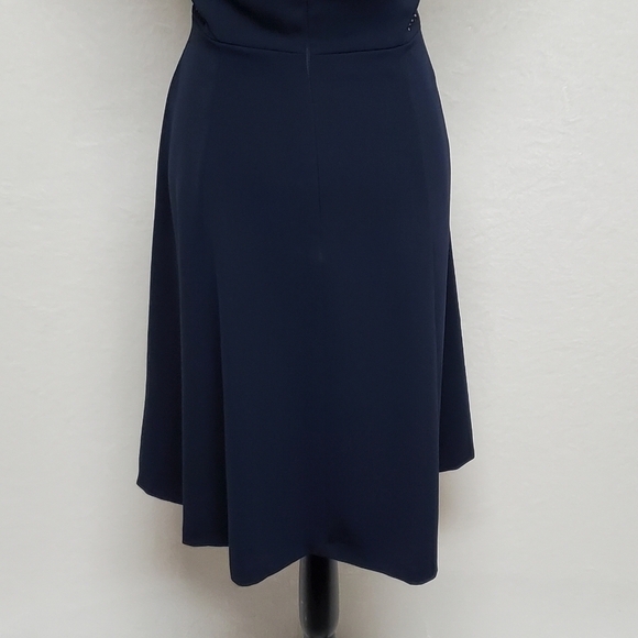 ANNE Klein Navy Blue Sleeveless Fit & Flare Lazer Cut Natural Waist Midi Dress - Picture 10 of 12